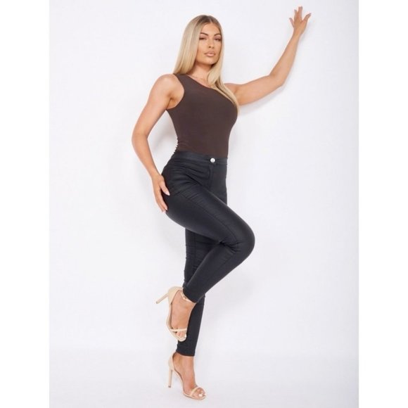 Brown Sleeveless Bodycon Bodysuit Top Leotard - Picture 5 of 10